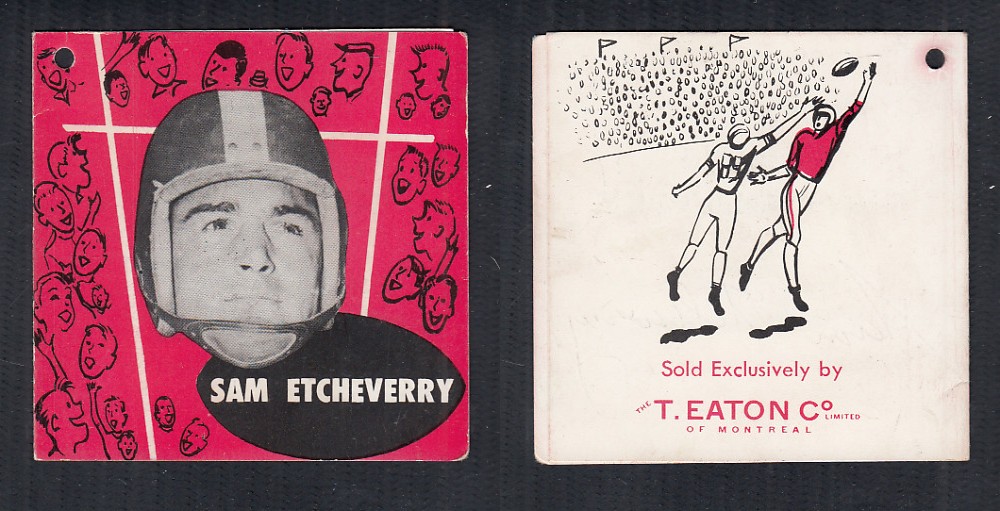 CFL 1950'S EATON FOOTBALL & HELMET S. ETCHEVERRY AUTOGRAPHED TAG CARD photo CFL 1950'S EATON FOOTBALL & HELMET S. ETCHEVERRY AUTOGRAPHED TAG CARD photo