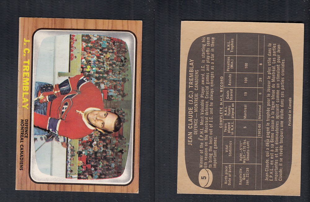 1966-67 TOPPS HOCKEY CARD #5 J.C. TREMBLAY photo