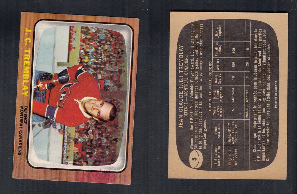 1966-67 TOPPS HOCKEY CARD #5 J.C. TREMBLAY photo