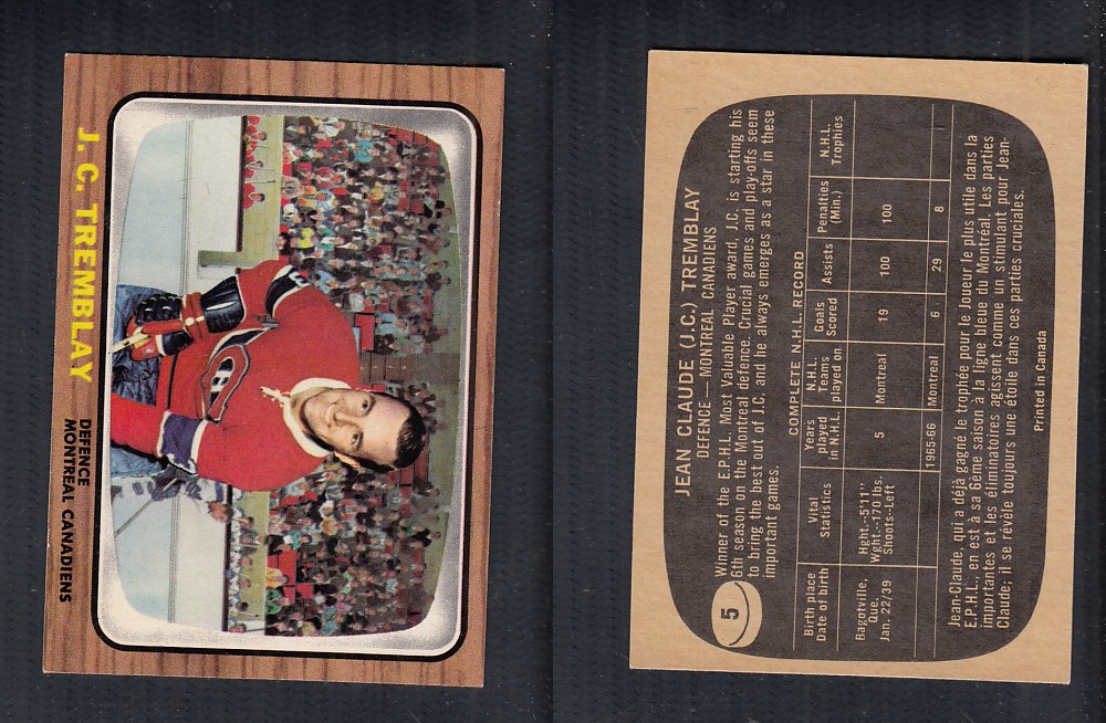 1966-67 TOPPS HOCKEY CARD #5 J.C. TREMBLAY photo