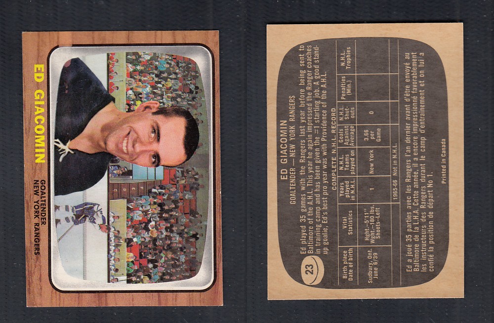 1966-67 TOPPS HOCKEY CARD #23 E. GIACOMIN photo