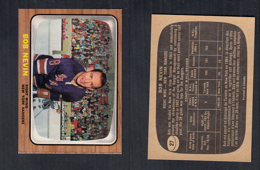 1966-67 TOPPS HOCKEY CARD #27 B. NEVIN photo