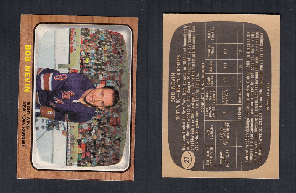 1966-67 TOPPS HOCKEY CARD #27 B. NEVIN photo