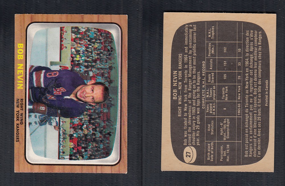 1966-67 TOPPS HOCKEY CARD #27 B. NEVIN photo