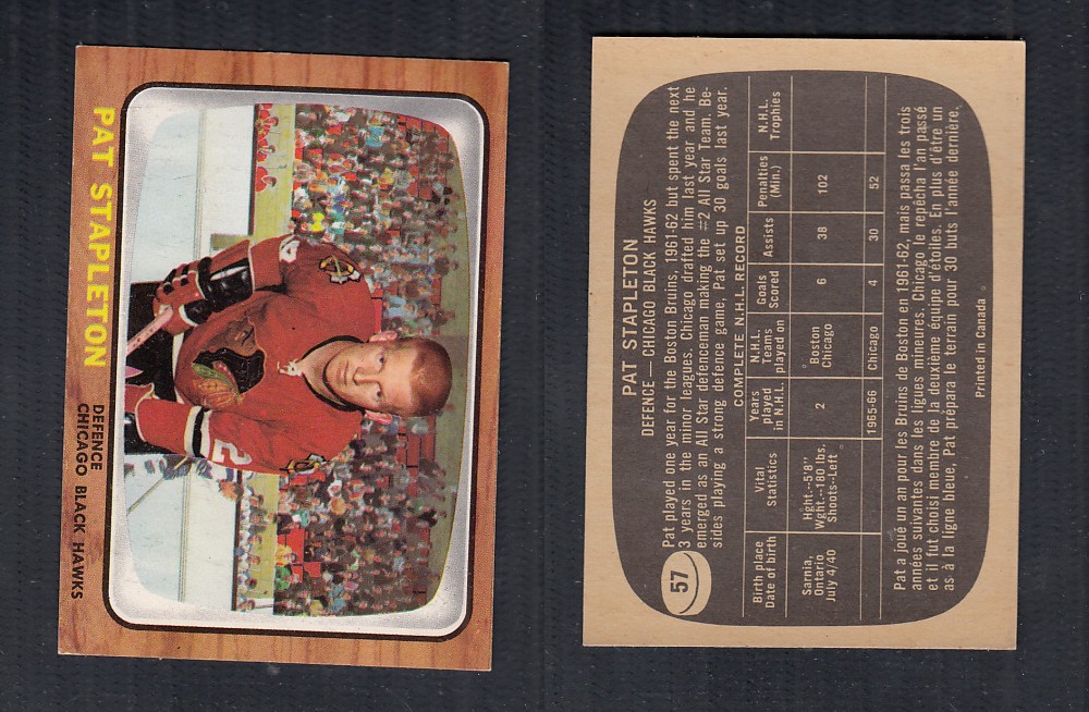 1966-67 TOPPS HOCKEY CARD #57 P . STAPLETON photo