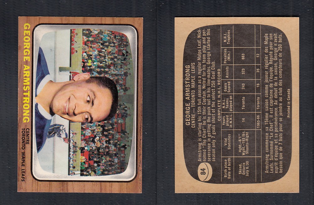 1966-67 TOPPS HOCKEY CARD #84 G. ARMSTRONG photo