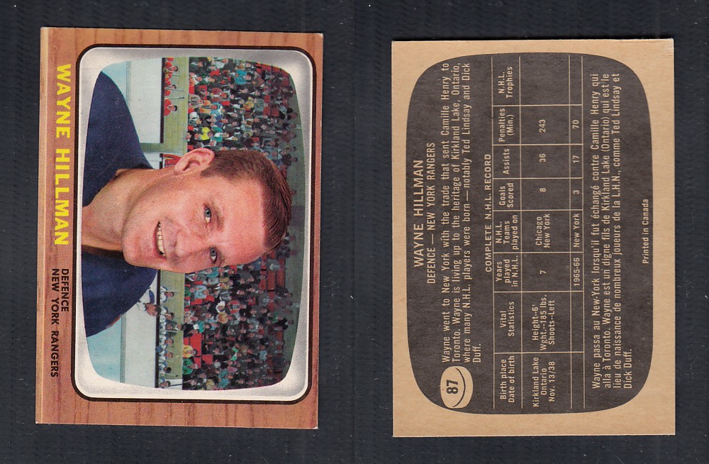 1966-67 TOPPS HOCKEY CARD #87 W. HILLMAN photo