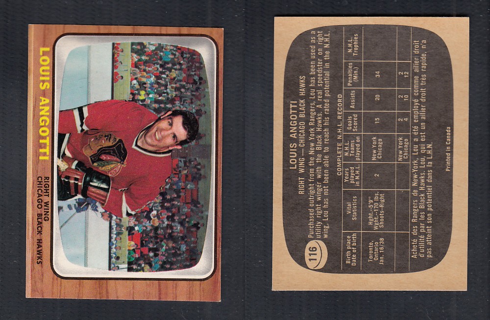 1966-67 TOPPS HOCKEY CARD #116 L. ANGOTTI photo