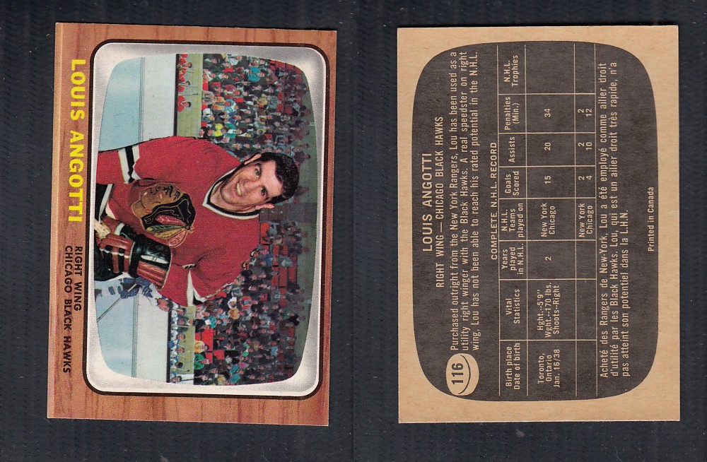 1966-67 TOPPS HOCKEY CARD #116 L. ANGOTTI photo