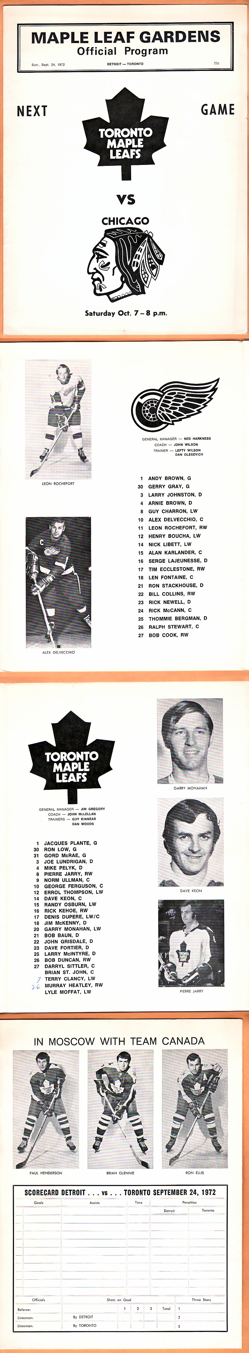 1972 TORONTO MAPLE LEAFS VS DETROIT RED WINGS PROGRAM photo