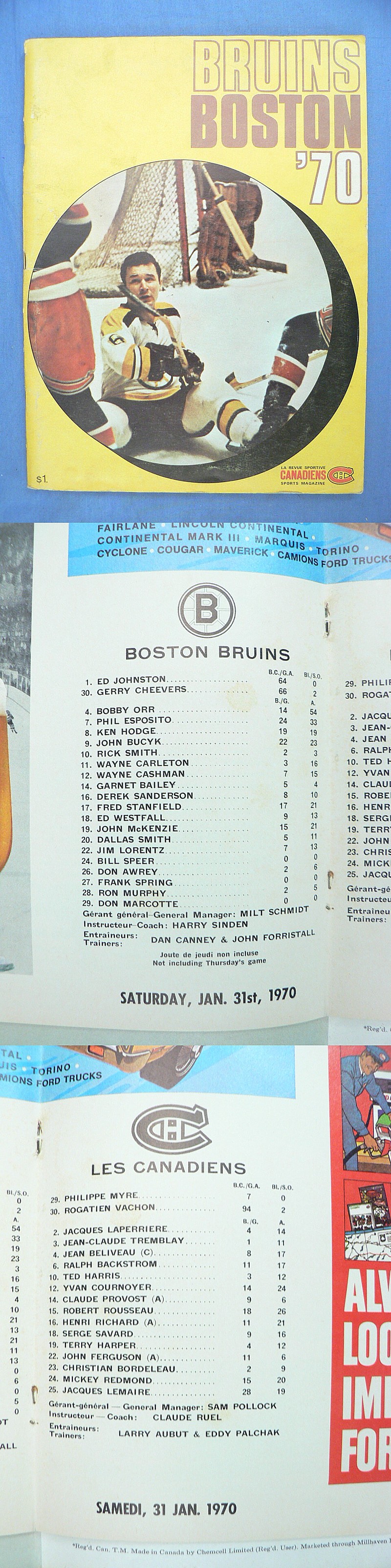 1969-70 BOSTON BRUINS VS MONTREAL CANADIENS PROGRAM photo