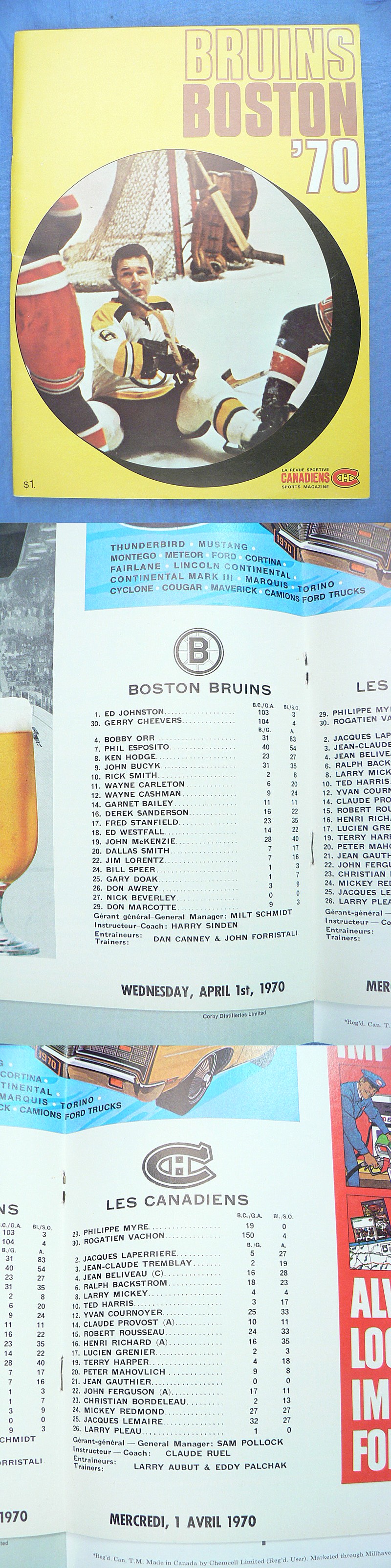 1969-70 BOSTON BRUINS VS MONTREAL CANADIENS PROGRAM photo