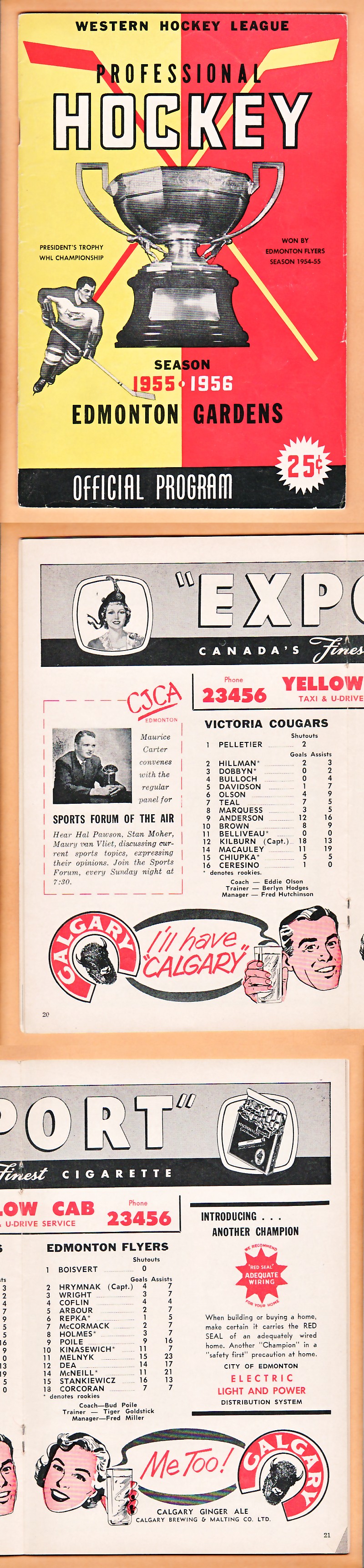 1955-56 EDMONTON FLYERS VS VICTORIA COUGARS PROGRAM photo