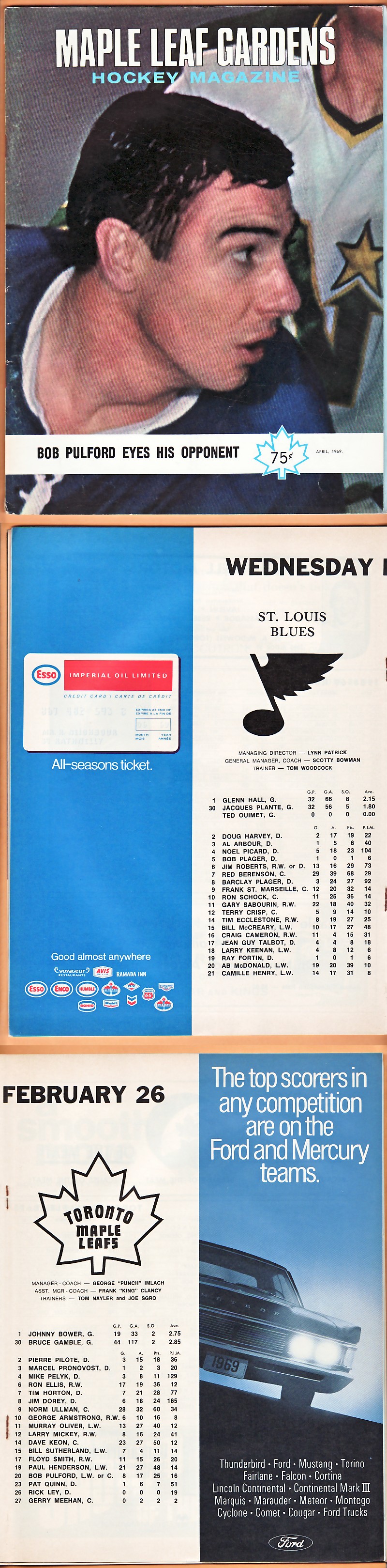 1969 TORONTO MAPLE LEAFS VS ST-LOUIS BLUES PROGRAM photo