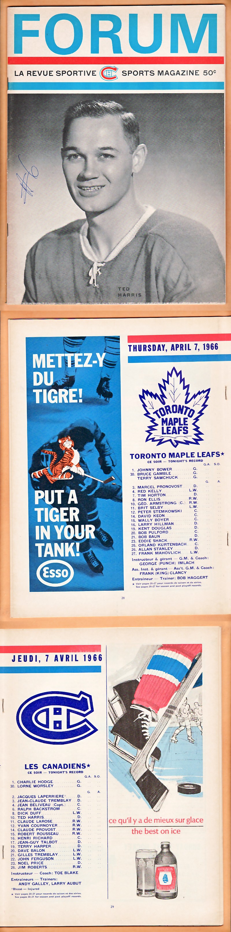 1966 MONTREAL CANADIENS VS TORONTO MAPLE LEAFS PLAYOFFS PROGRAM photo