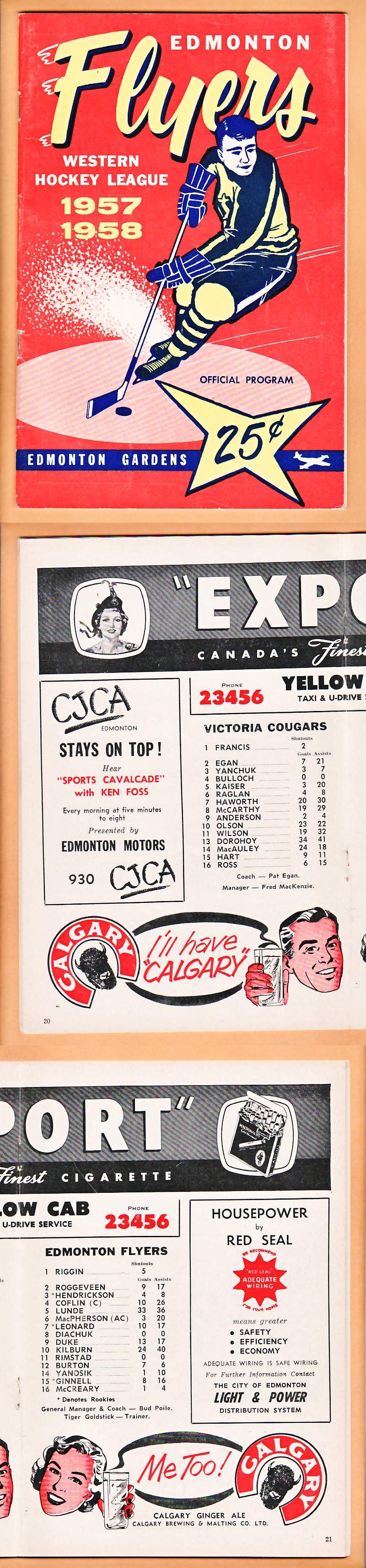 1957-58 EDMONTON FLYERS VS VICTORIA COUGARS PROGRAM photo
